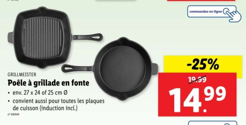 Poêle à grillade en fonte