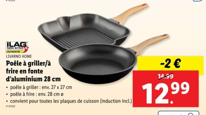 LIVARNO HOME Poêle à griller/à frire en fonte d’aluminium 28 cm