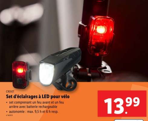 CRIVIT Set d'éclairages à LED pour vélo