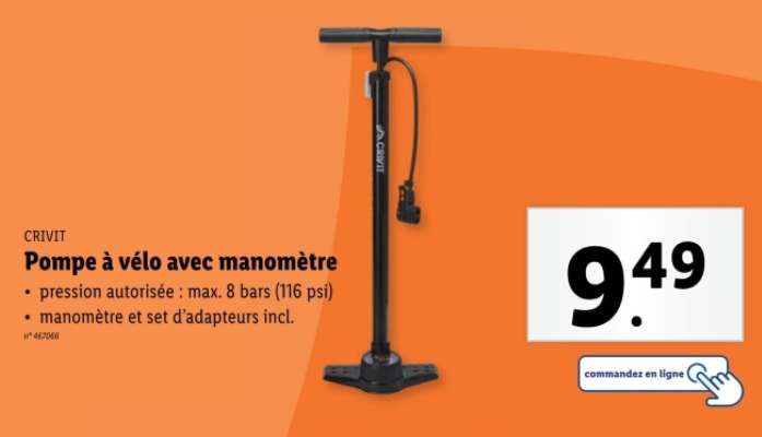 Pompe à vélo avec manomètre