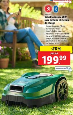 Robot tondeuse 20 V avec batterie et station de charge