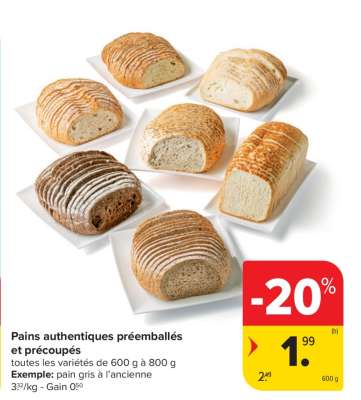 Pains authentiques préemballés et précoupés