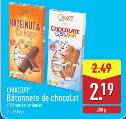 CHOCEUR Bâtonnets de chocolat